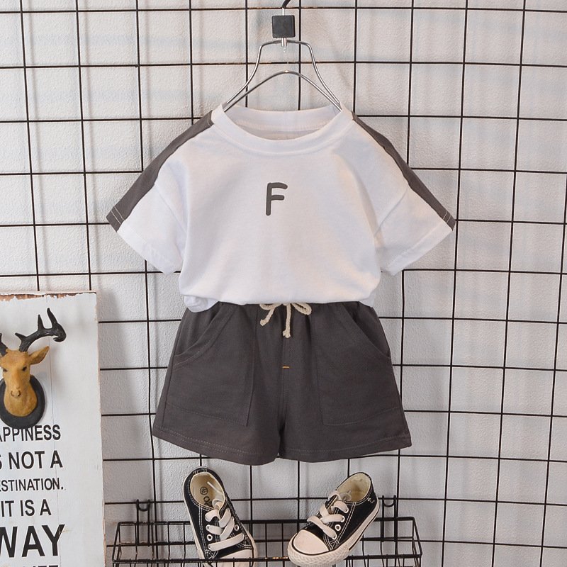 Fashion Design Boy Child Outfit Short Sleeve Baby Tshirt Wholesale Children Shorts Clothes Suit Cotton Kids Clothing Set