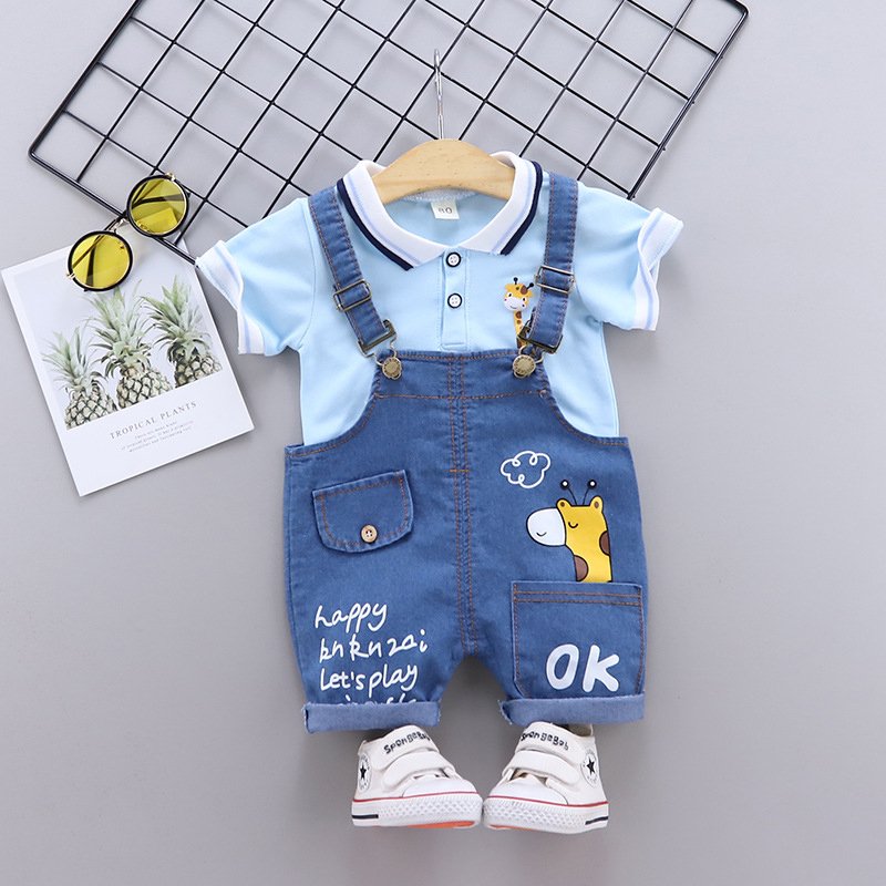 0-4 years children's overalls suit boy cartoon deer pattern POLO shirt summer children's short-sleeved toddler boys clothing set
