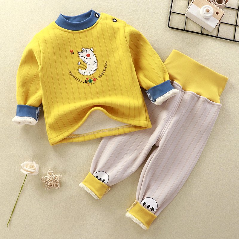 Autumn and Winter Plus Size Boys Clothing Set Velvet Underwear Pajamas with Sewing Shoulder Buckle Comfortable Baby Clothes