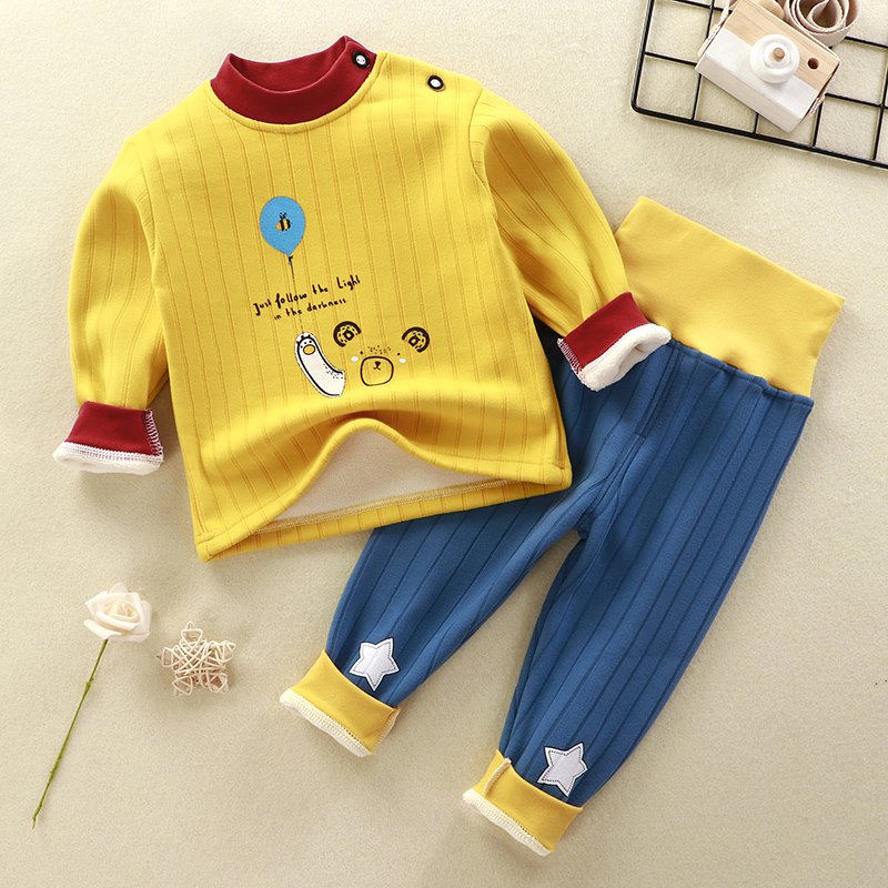 Autumn and Winter Plus Size Boys Clothing Set Velvet Underwear Pajamas with Sewing Shoulder Buckle Comfortable Baby Clothes