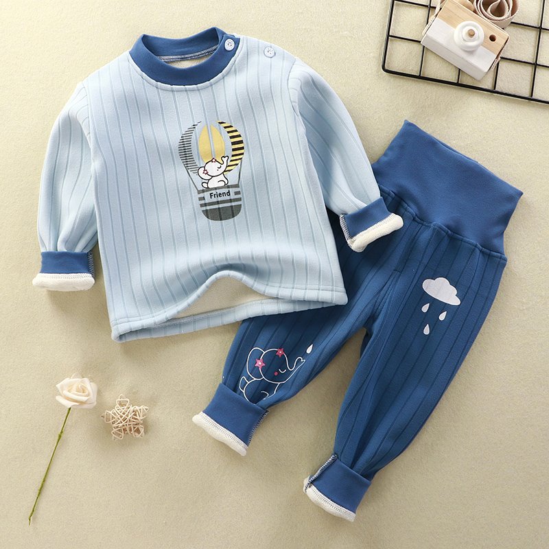 Autumn and Winter Plus Size Boys Clothing Set Velvet Underwear Pajamas with Sewing Shoulder Buckle Comfortable Baby Clothes