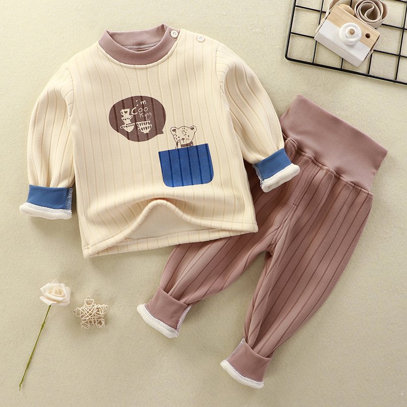 Autumn and Winter Plus Size Boys Clothing Set Velvet Underwear Pajamas with Sewing Shoulder Buckle Comfortable Baby Clothes
