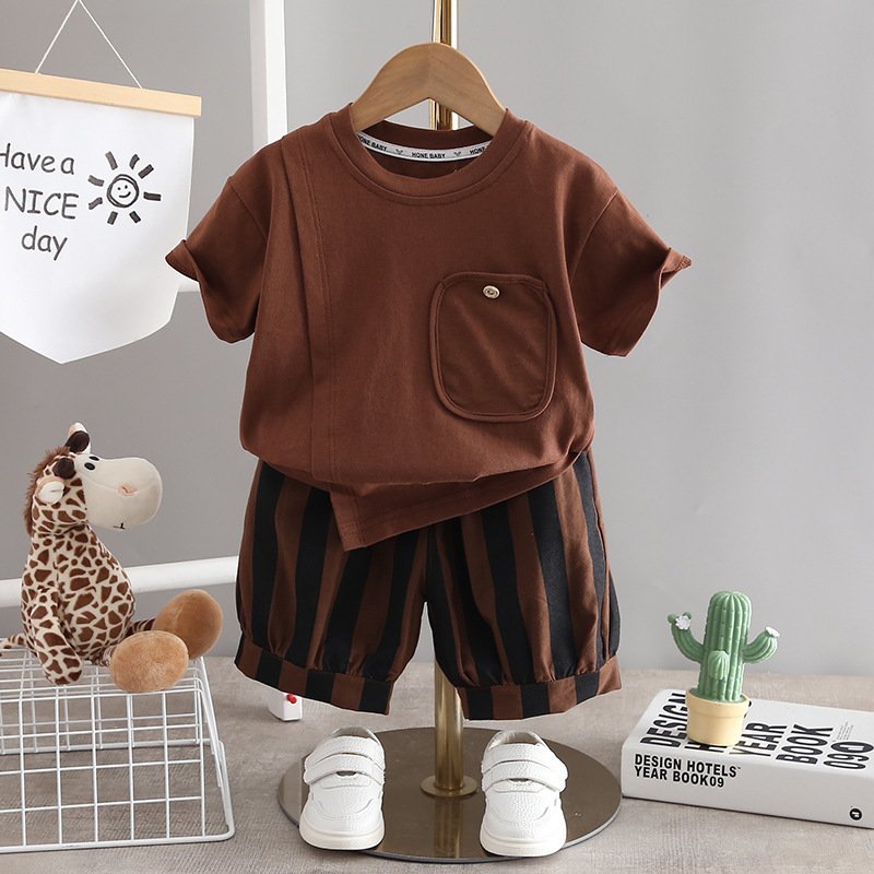 2024 New Design Baby Tshirt Striped Shorts Toddler Clothes Set Cotton Kids Outfit Casual Children Boy Clothing Sets Summer