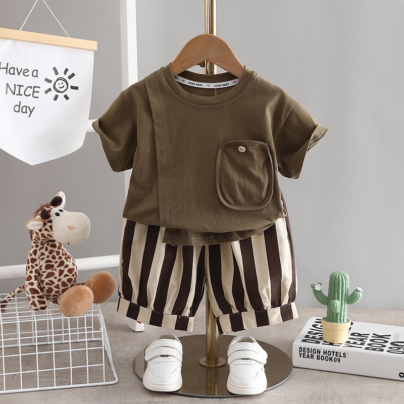 2024 New Design Baby Tshirt Striped Shorts Toddler Clothes Set Cotton Kids Outfit Casual Children Boy Clothing Sets Summer
