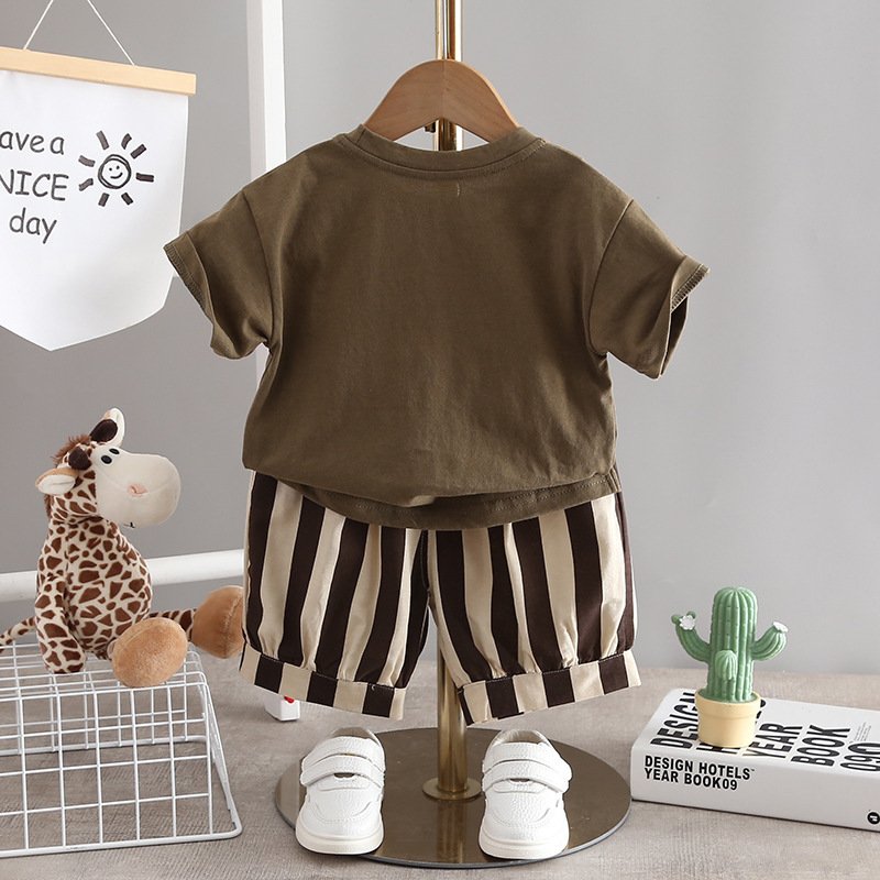 2024 New Design Baby Tshirt Striped Shorts Toddler Clothes Set Cotton Kids Outfit Casual Children Boy Clothing Sets Summer