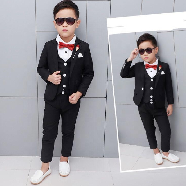 2023 New Boys Formal Wedding Party Suits Sets Children Blazer Vest pants Tie 4PCS Clothing Sets Kids Performances Dress Costume