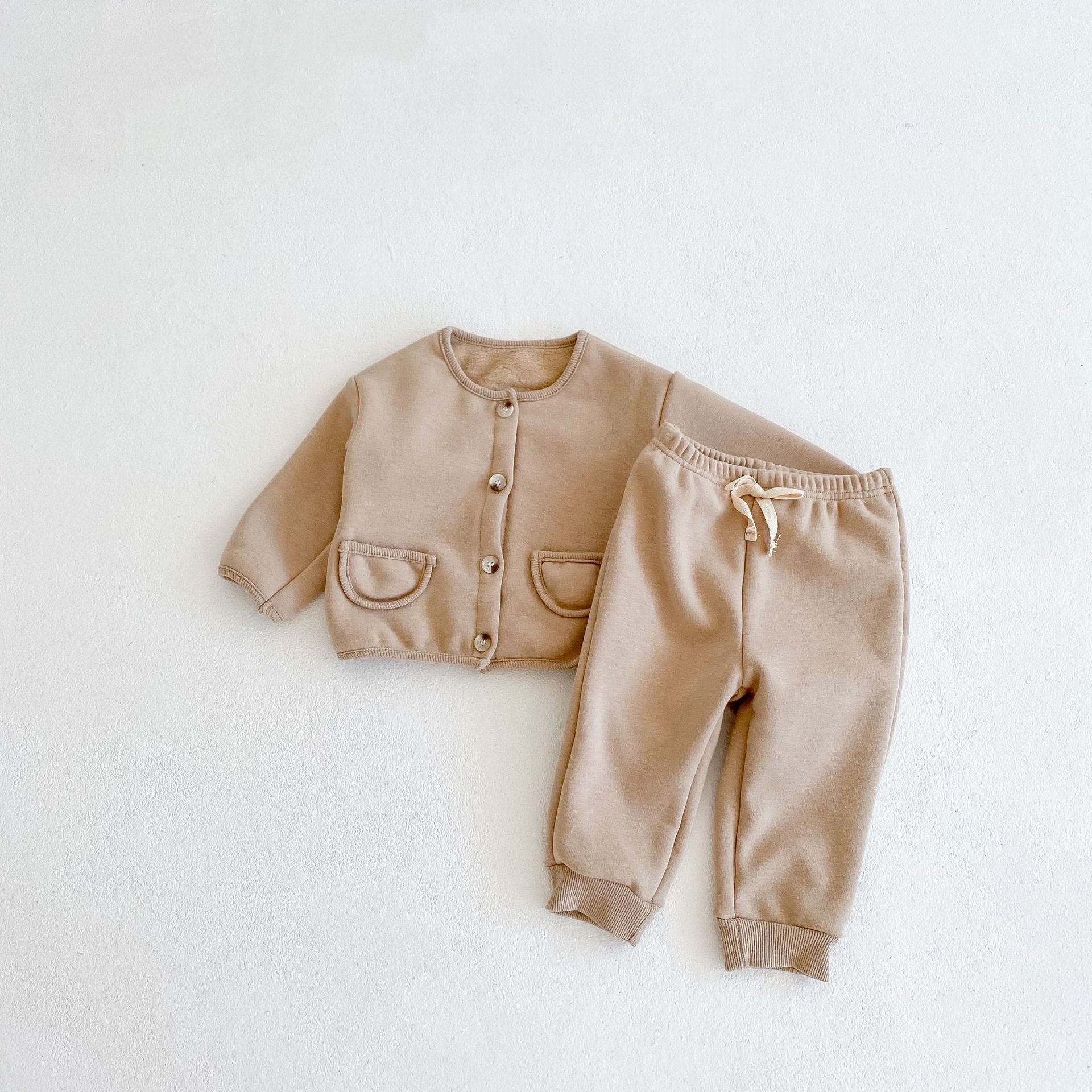 Korean Baby Cotton Terry Clothing Sets Kids Boys Girls Spring Autumn Loose Tracksuit Pullovers Cardigan+Pants 2PCS Sets Clothes