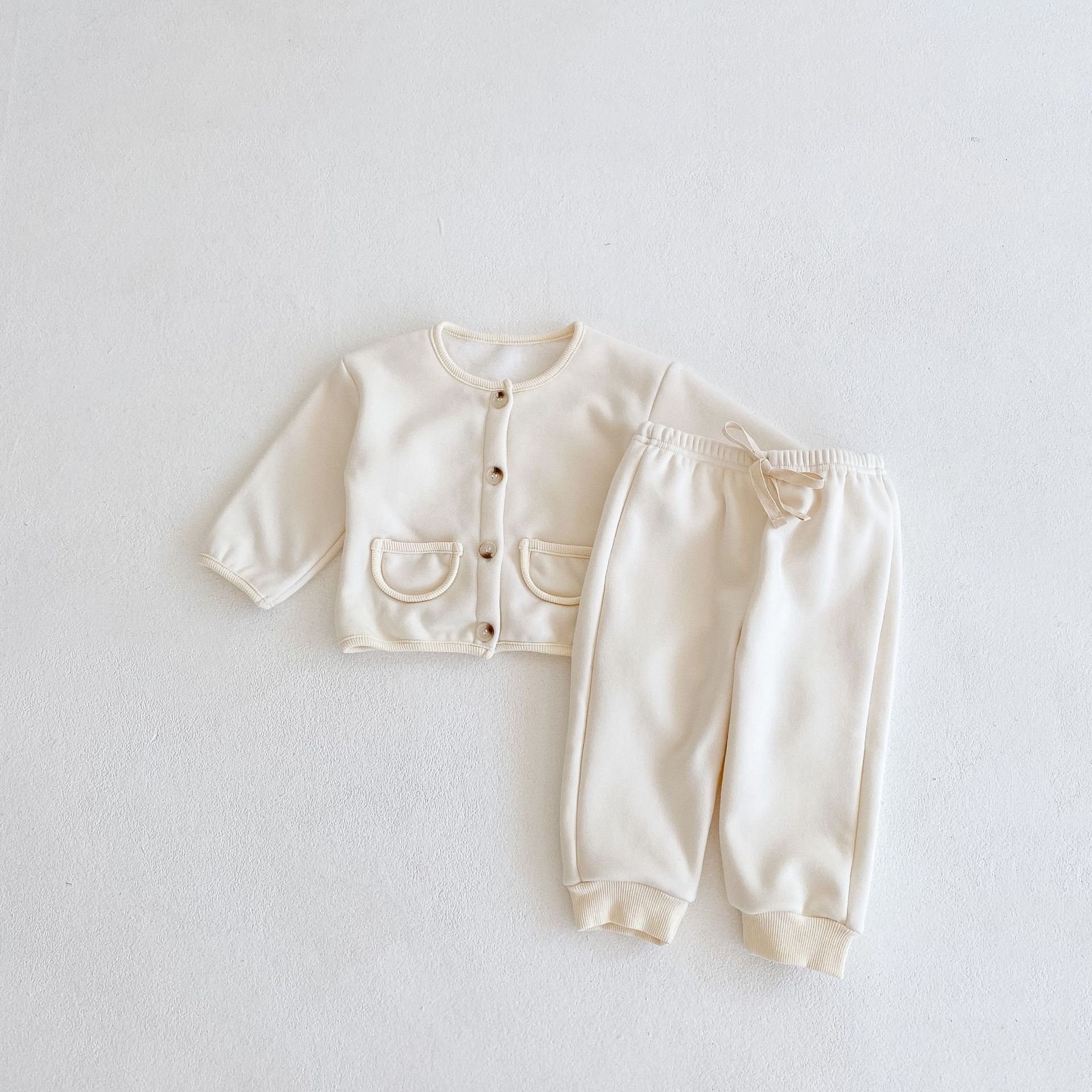 Korean Baby Cotton Terry Clothing Sets Kids Boys Girls Spring Autumn Loose Tracksuit Pullovers Cardigan+Pants 2PCS Sets Clothes