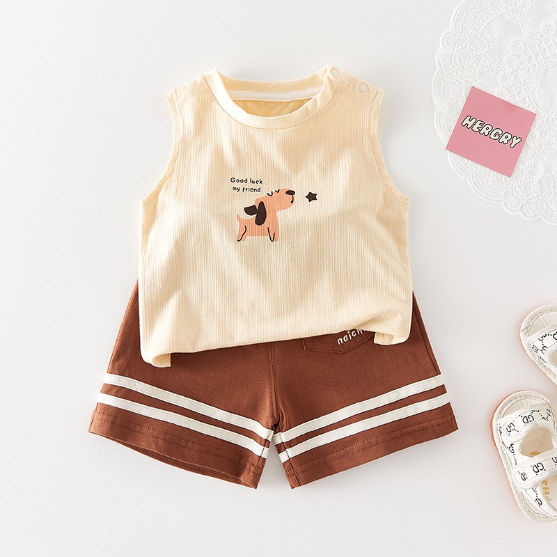 Green Horizon Summer Baby Clothing Sets Children's Dinosaur Print Vest Suit Cotton Boy Sleeveless Vest Pants Kids Mixed Short