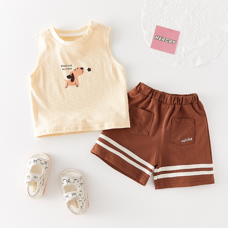 Green Horizon Summer Baby Clothing Sets Children's Dinosaur Print Vest Suit Cotton Boy Sleeveless Vest Pants Kids Mixed Short