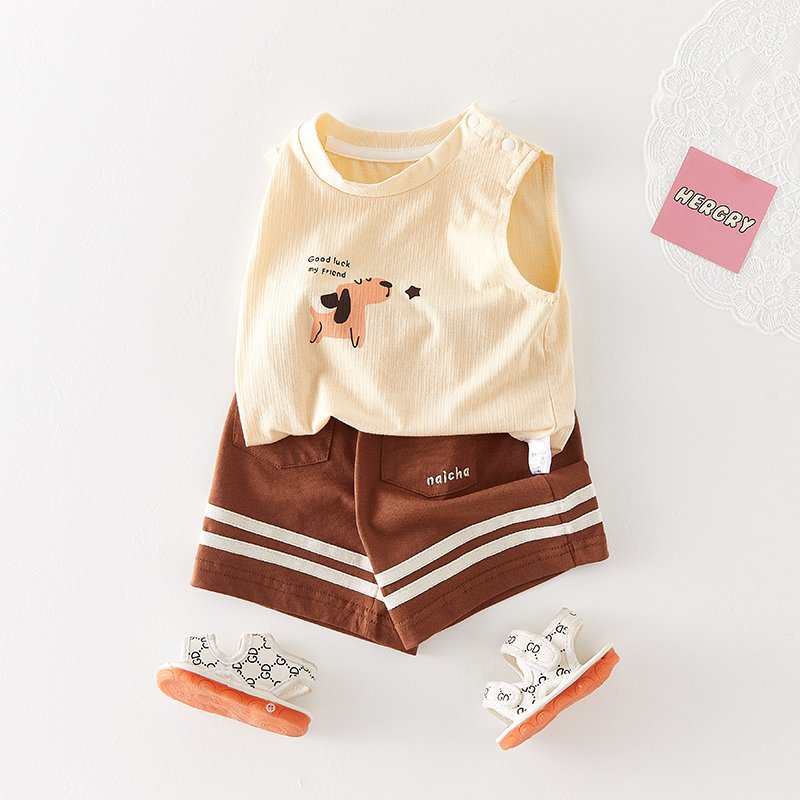 Green Horizon Summer Baby Clothing Sets Children's Dinosaur Print Vest Suit Cotton Boy Sleeveless Vest Pants Kids Mixed Short