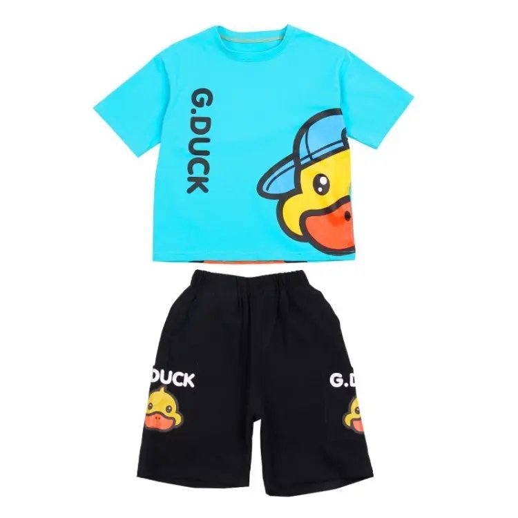 Cotton Short Sleeve Summer Pants Cartoon Duck T-Shirt Two Piece Kids Clothing Sets For Boys