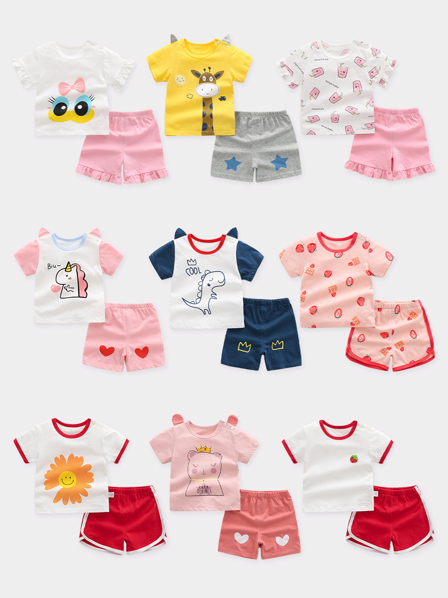Children'S Sports Suit Baby Girl Summer Children'S Clothing Tops Young Boy Short-Sleeved 1 Year Old 3 Summer Shorts Baby Clothes