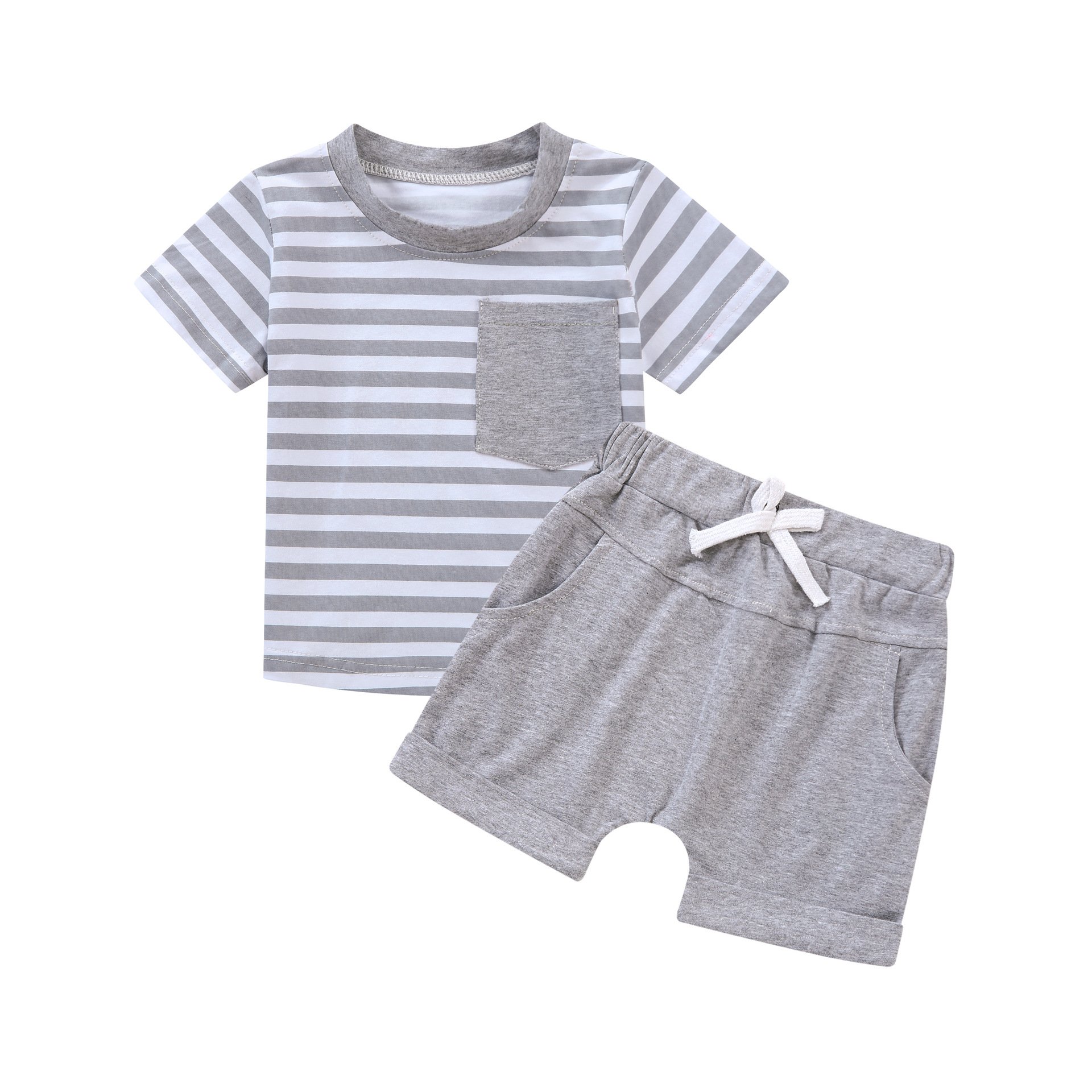 Wholesale baby suit boys summer suit 2024 solid color pocket sleeveless top shorts white cotton children's clothing