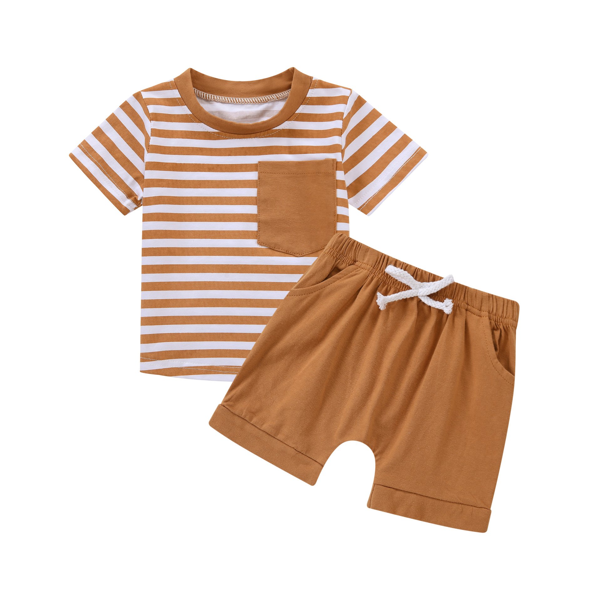 Wholesale baby suit boys summer suit 2024 solid color pocket sleeveless top shorts white cotton children's clothing