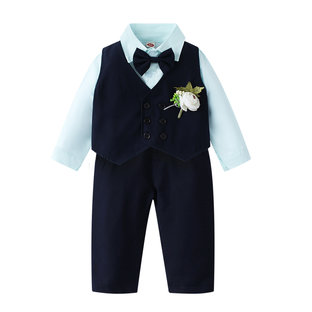 3 6 years Boy Formal Vest Suit Little Man Cotton Long Sleeve Bow Tie Shirt and Suspender Pants Children Outfit Boys Clothing Set