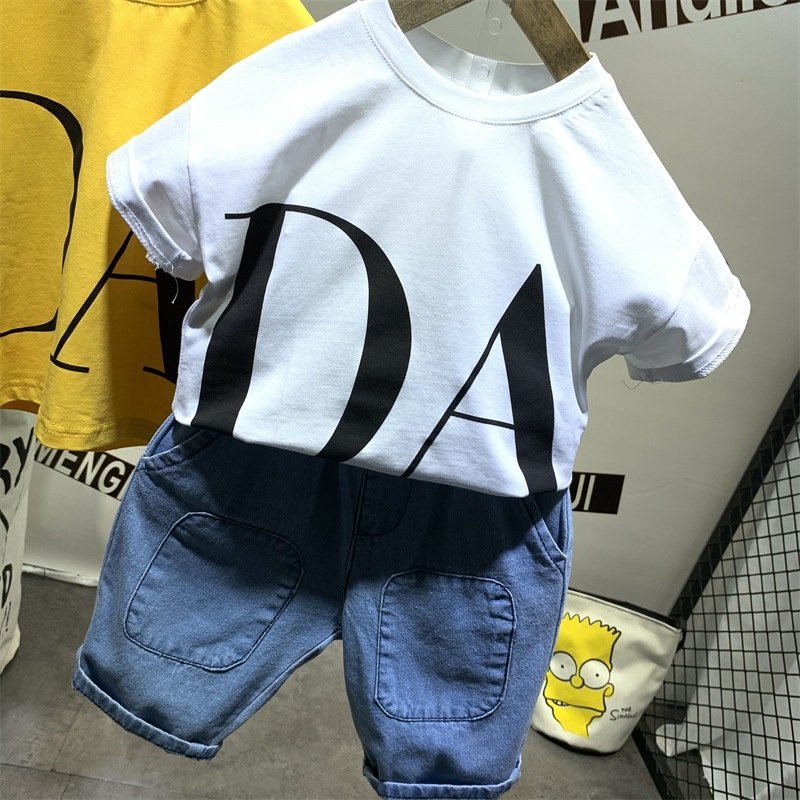 Wenzhou 2020 Summer New Edition Boys' Clothing Set Stylish Letter Print T-Shirt and Casual Shorts Model Number 8877 for Kids
