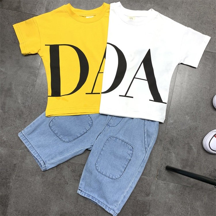 Wenzhou 2020 Summer New Edition Boys' Clothing Set Stylish Letter Print T-Shirt and Casual Shorts Model Number 8877 for Kids