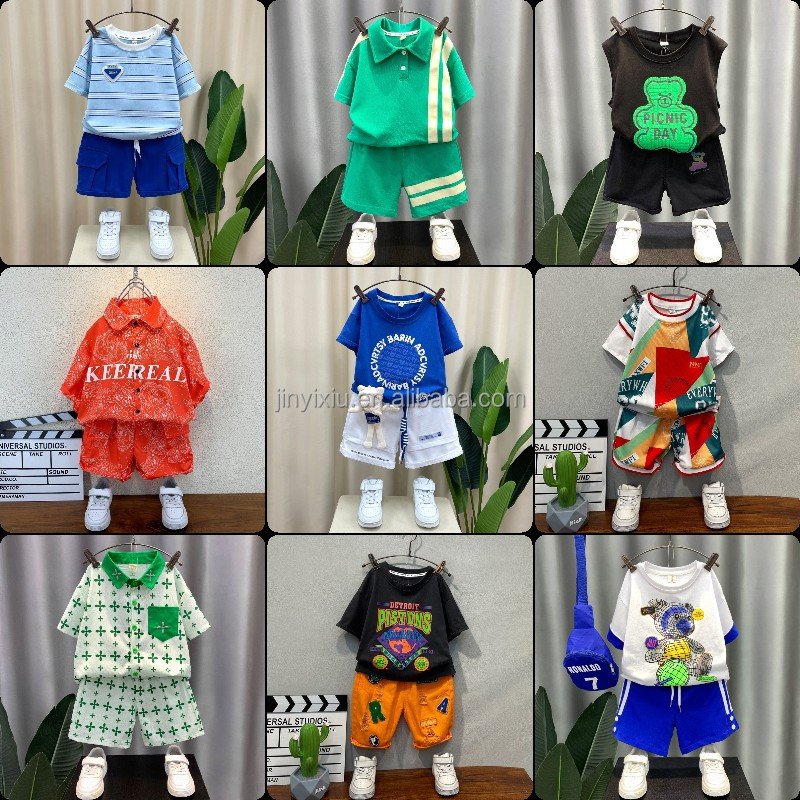 Children's summer clothing set 2024 two-piece children's clothing short sleeved shorts children's and boy's clothing set
