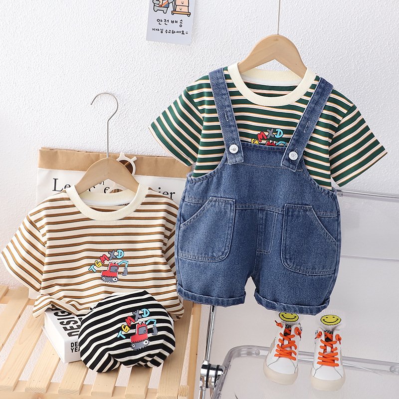 Wholesale of children's clothing, boys' summer baby braces, short sleeved two-piece sets