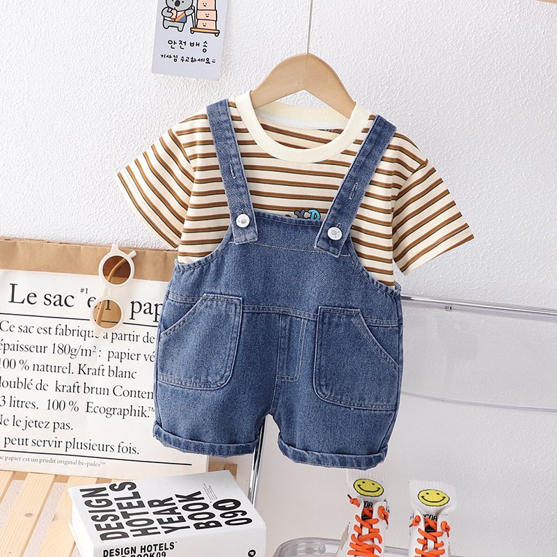 Wholesale of children's clothing, boys' summer baby braces, short sleeved two-piece sets