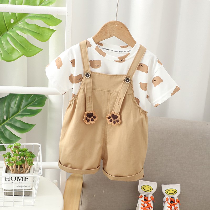 Wholesale of children's clothing, boys' summer baby braces, short sleeved two-piece sets