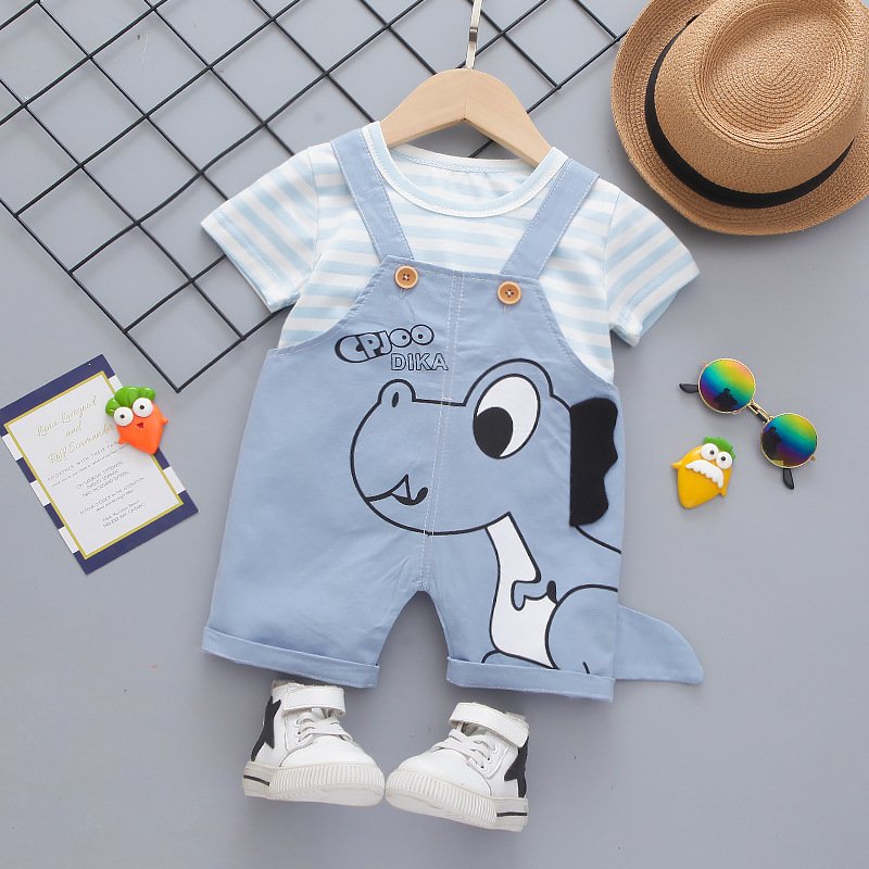 Wholesale of children's clothing, boys' summer baby braces, short sleeved two-piece sets