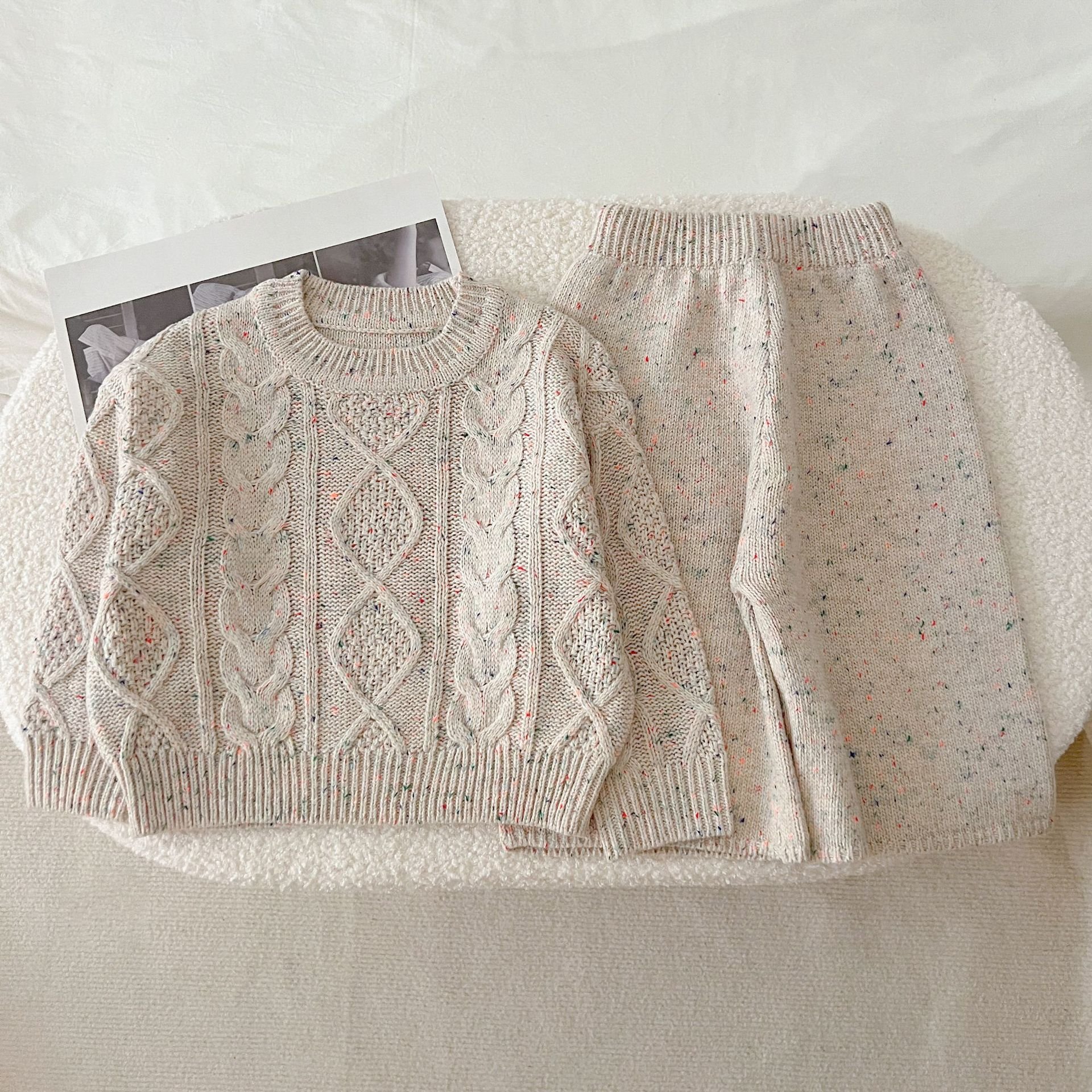 Spring Autumn New Boys Girls Sweater Set Toddler Knitted Pullover Top Pants Suit Baby Clothing Set