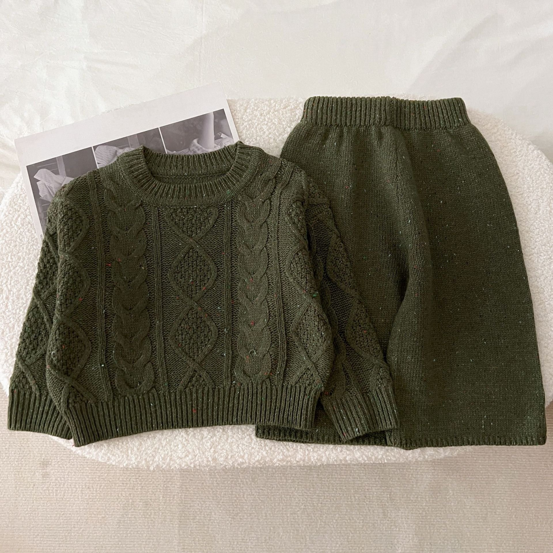 Spring Autumn New Boys Girls Sweater Set Toddler Knitted Pullover Top Pants Suit Baby Clothing Set