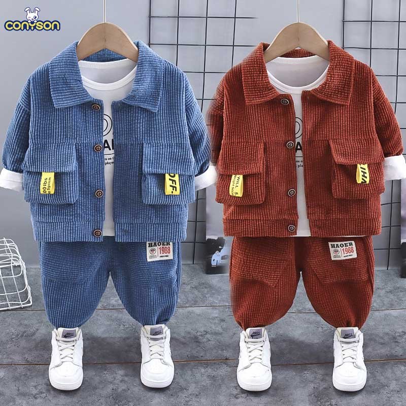 Conyson new arrival Boys' Corduroy Baby Spring Suit 0-5 Year Old Baby's Fashionable Spring and Autumn Three Piece Fashion Suit