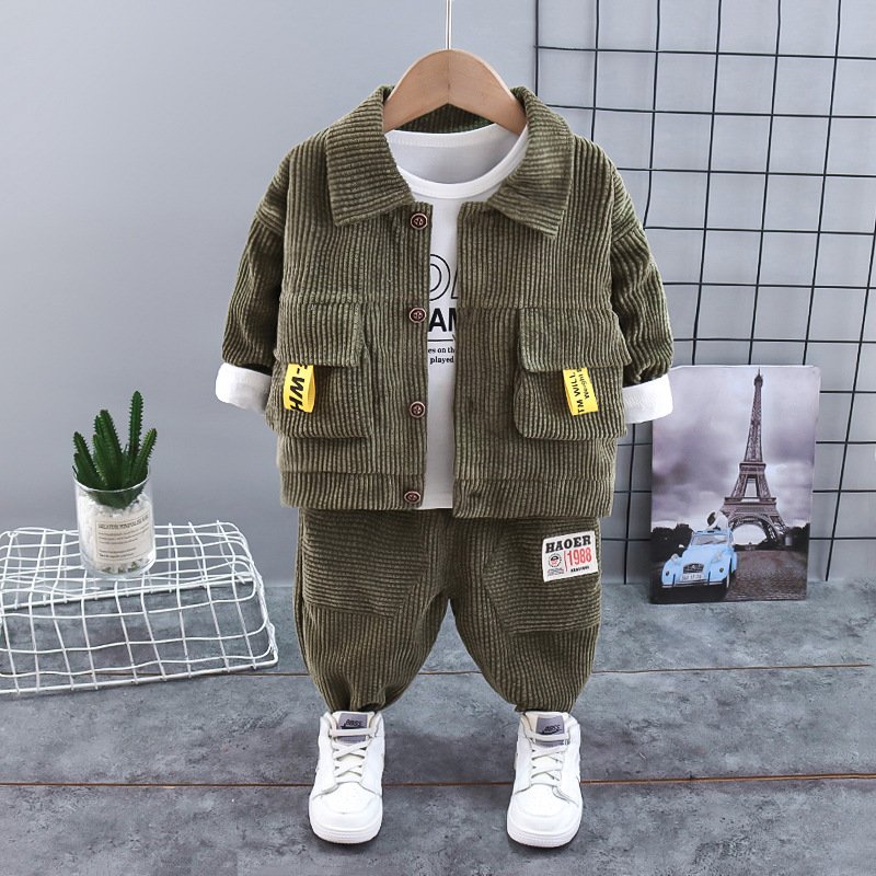 Conyson new arrival Boys' Corduroy Baby Spring Suit 0-5 Year Old Baby's Fashionable Spring and Autumn Three Piece Fashion Suit