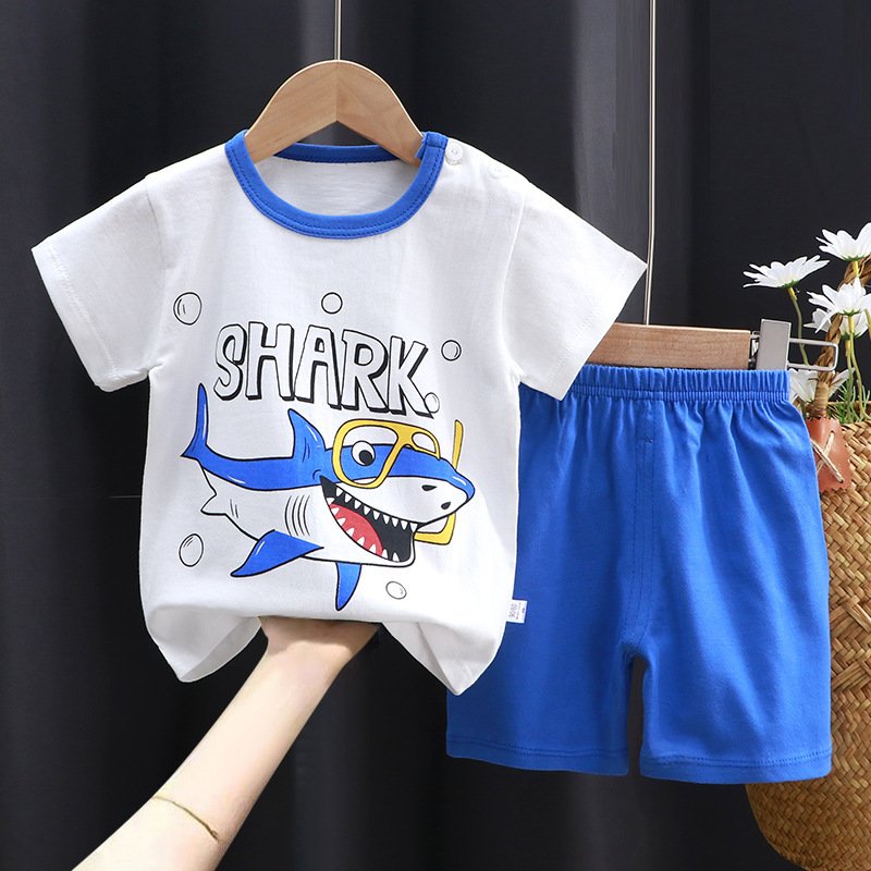 Toddler children's clothes summer short sleeve T shirt pants 2 pieces set cotton baby boys and girls outfit daily kids sets