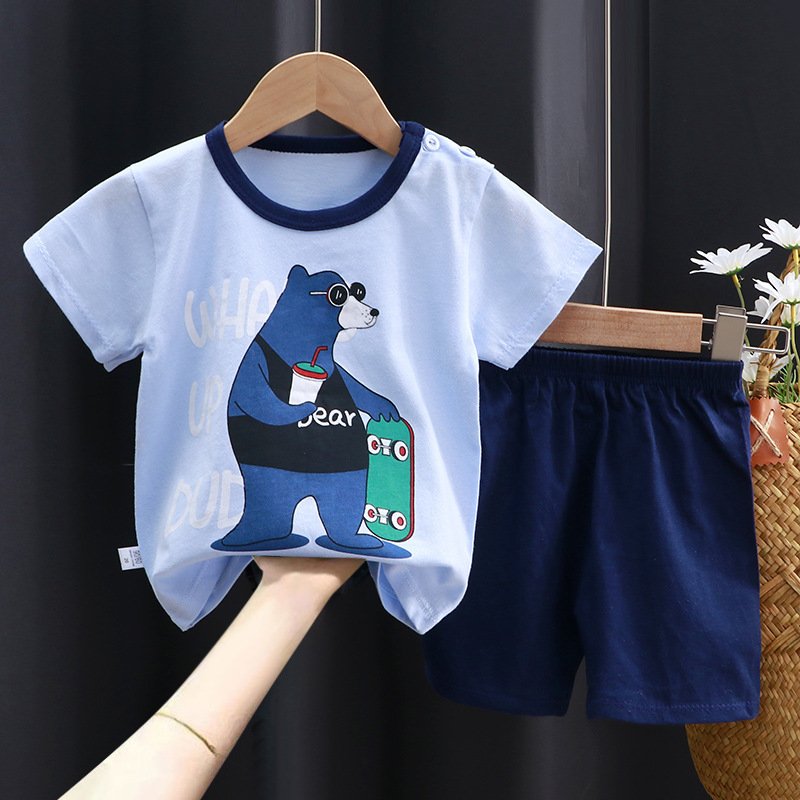 Toddler children's clothes summer short sleeve T shirt pants 2 pieces set cotton baby boys and girls outfit daily kids sets