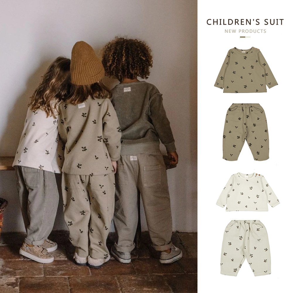 2022 New Kids Sweat Suits Sets Organic Cotton Print Toddler Boys's Girls Spring Autumn Custom Toddler Sweat Suit