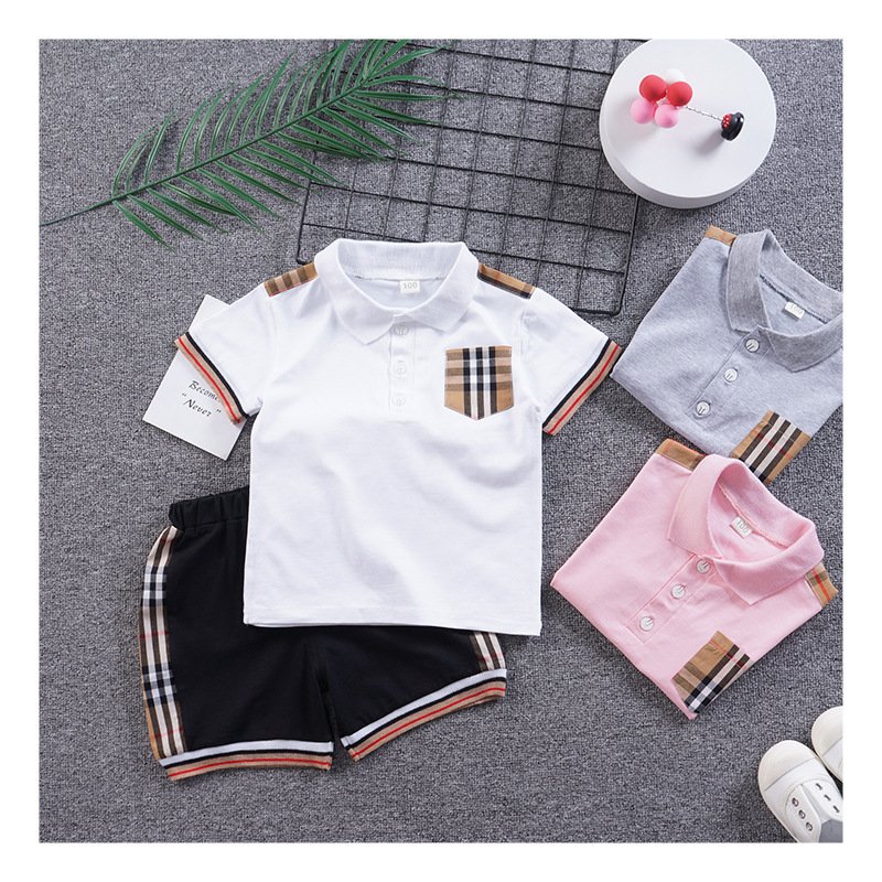 boys clothing sets 100% Cotton summer letter plaid pocket t shirt shorts set kids clothing 1-5 years boy clothing sets