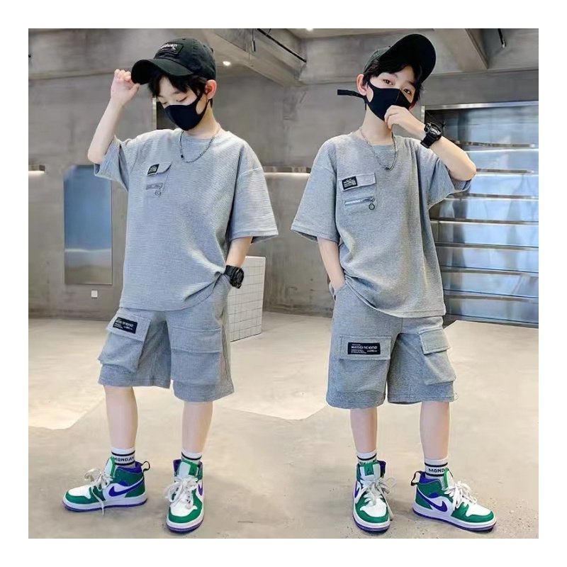 Ms-565 2024 Children Teen Boys Clothing Sets Plain Tshirt +Shorts Wholesale Summer Kids Boy Clothes 6-12 13 15 Years Kids