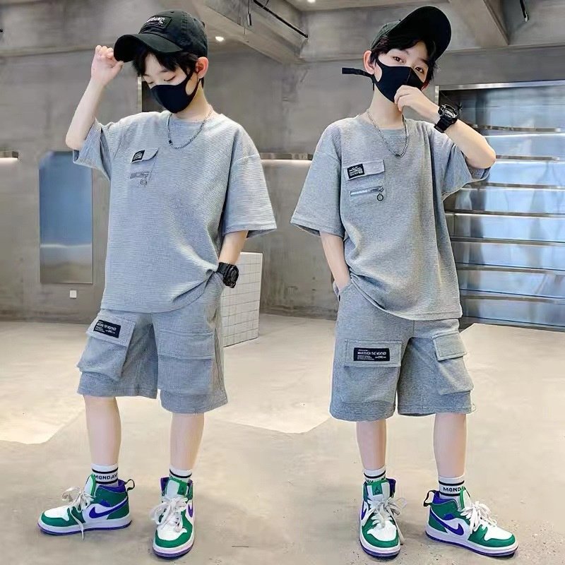Ms-565 2024 Children Teen Boys Clothing Sets Plain Tshirt +Shorts Wholesale Summer Kids Boy Clothes 6-12 13 15 Years Kids