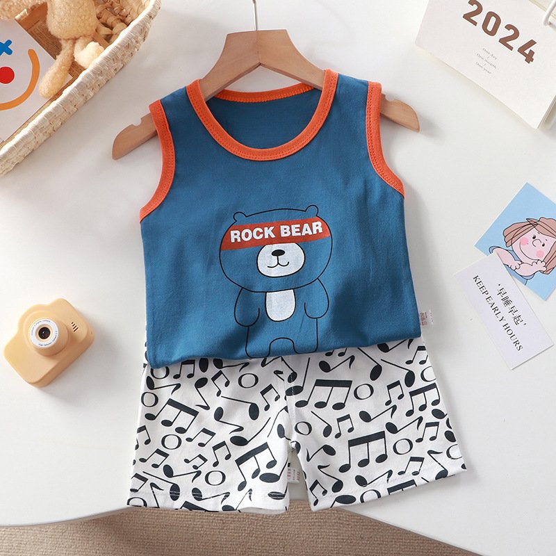 Children's new pure cotton sleeveless two-piece suit wholesale