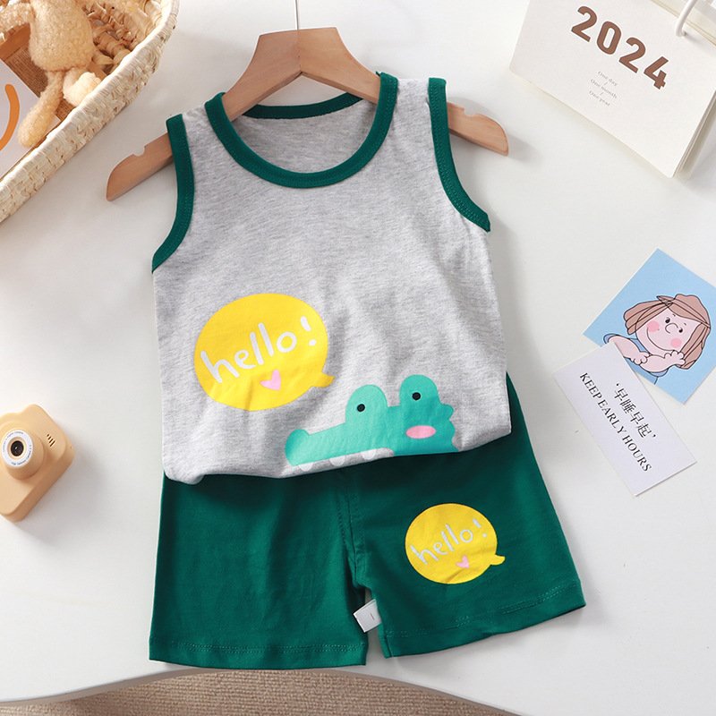 Children's new pure cotton sleeveless two-piece suit wholesale