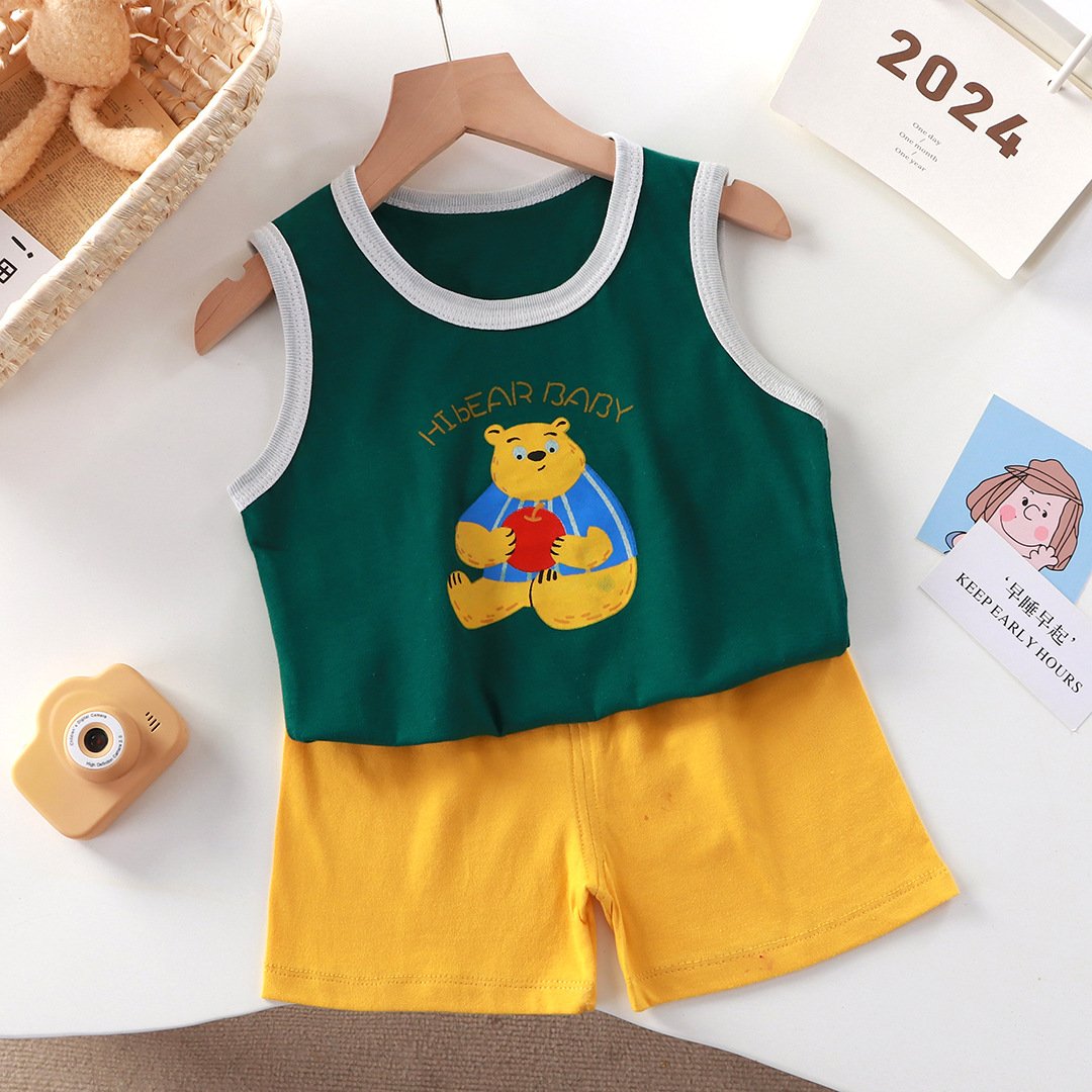 Children's new pure cotton sleeveless two-piece suit wholesale