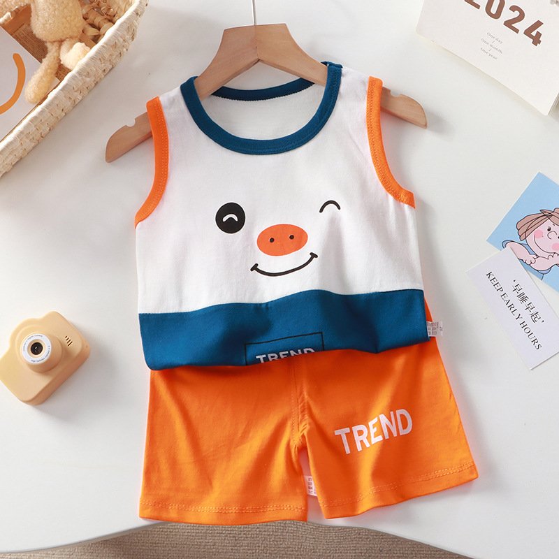 Children's new pure cotton sleeveless two-piece suit wholesale
