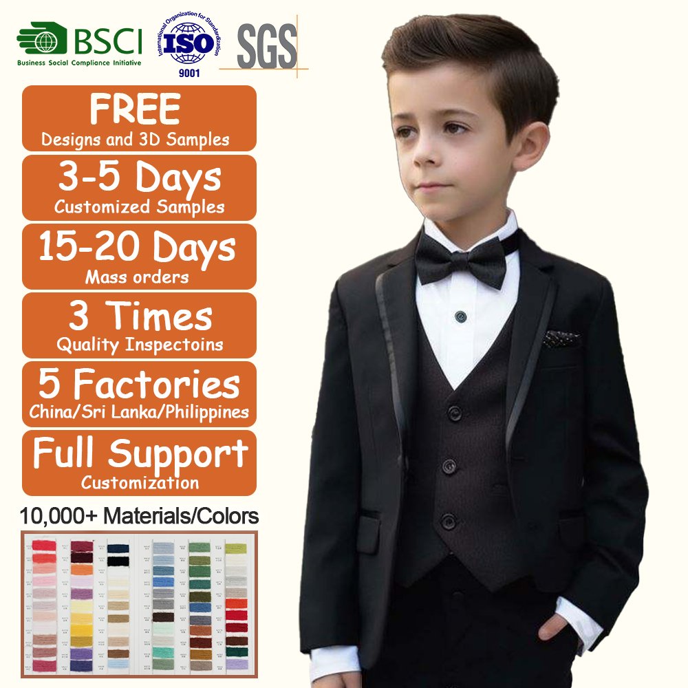 Custom Clothing Black Boy's Wedding Suits Wear Jacket Pants Sets Children Suits For Weddings Kids Prom Suits For Boy Children