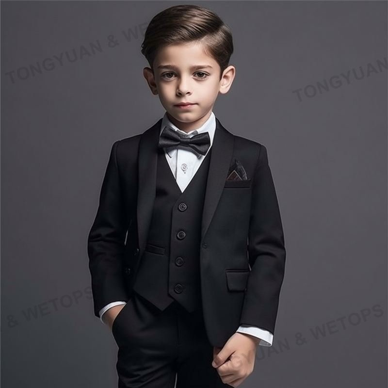Custom Clothing Black Boy's Wedding Suits Wear Jacket Pants Sets Children Suits For Weddings Kids Prom Suits For Boy Children