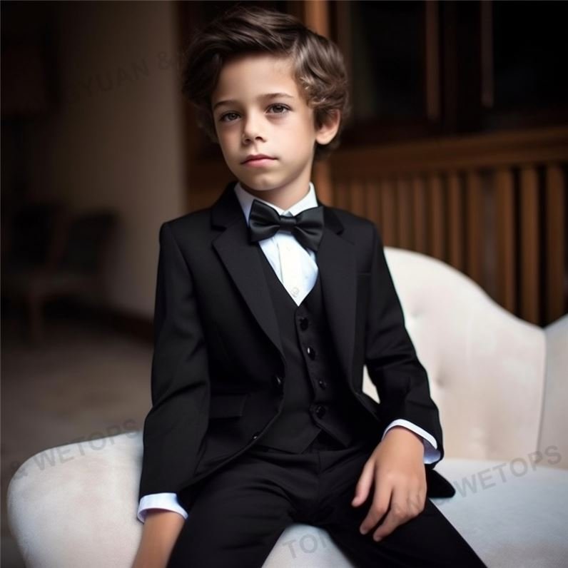 Custom Clothing Black Boy's Wedding Suits Wear Jacket Pants Sets Children Suits For Weddings Kids Prom Suits For Boy Children