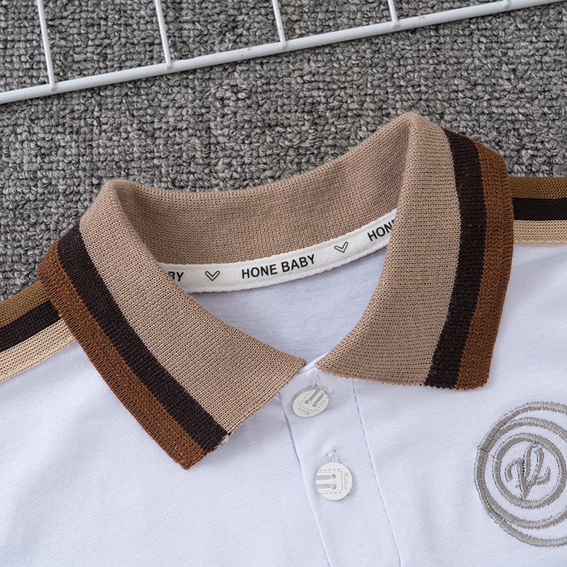 New 2024 fashionable children's baby two-piece polo shirt + short pants set short-sleeved embroidered letter short-sleeved suit