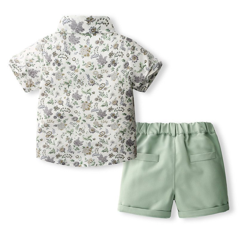 2023 new year boys clothes set children gentleman floral shirt short 2pcs suit holiday girls clothing sets