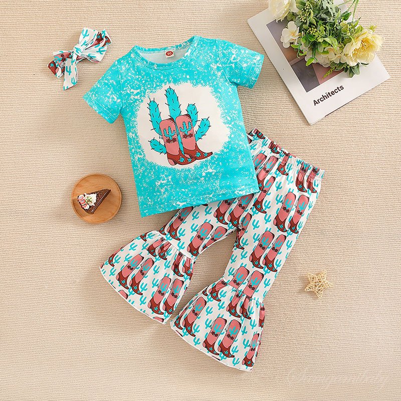 Wholesale RTS Two Pieces Girls Outfits Fashion Style Toddler Children Western Denim Clothes sets