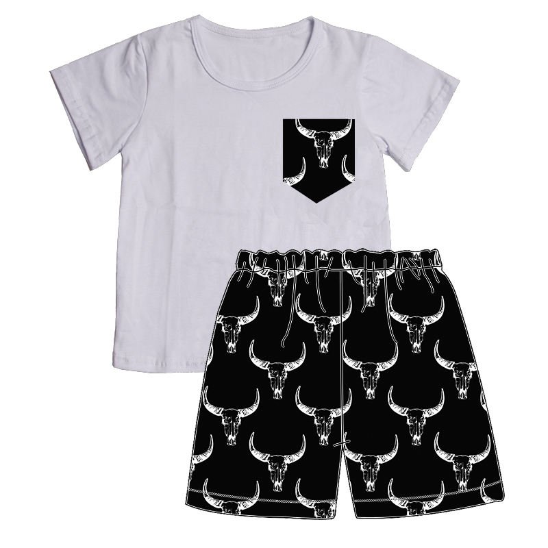 Custom Wholesale Kids Summer Clothes Sets Western Print Girls Boys T Shirt Shorts 2 Pieces Boys Clothing Sets