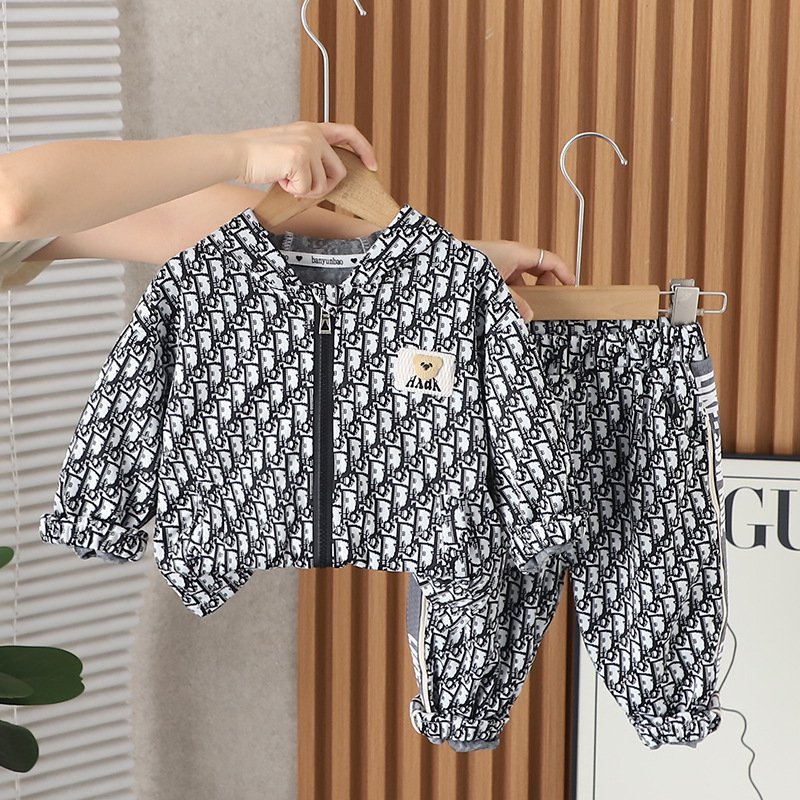 Wholesale Boys 2 Pieces Clothing Set long sleeves letter zipper hooded jacket coat + pants sport outfits for kids
