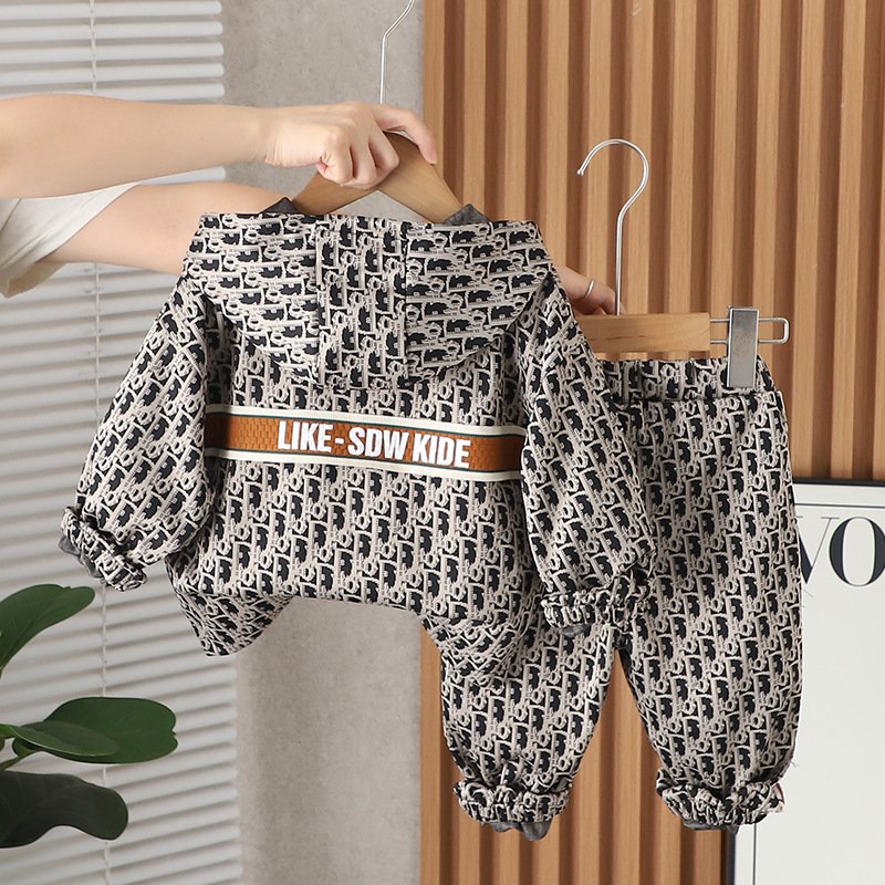 Wholesale Boys 2 Pieces Clothing Set long sleeves letter zipper hooded jacket coat + pants sport outfits for kids